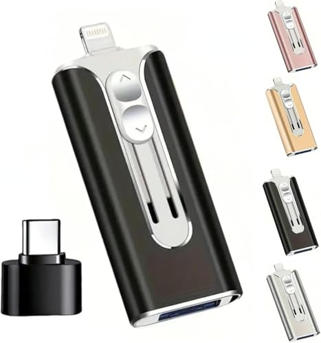 Flash Drive, 4-in-1 USB Flash Drive for Mobile Phones and Computers, 32-256GB, Micro USB + 8-pin + USB 3.0 Interface, Type-C Adapter, Compatible with Mobile Phones, Computers, and Other Devices