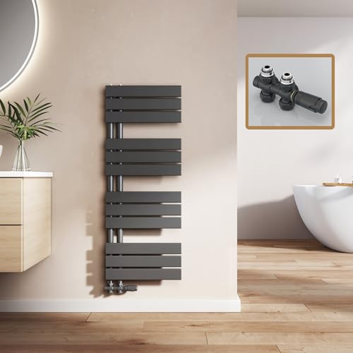 EMKE Scaldasalviette Bagno 104x40 cm, Nero 456 W(Valvole Incluse) | Radiatore da Parete con Attacco Laterale per Riscaldamento e Asciugatura,Termoarredo Bagno