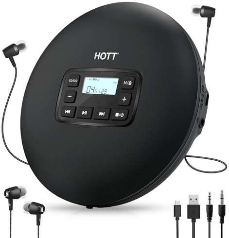 HOTT Tragbarer CD Player Kompakter Player Trockenbatterie-betriebener CD-Player mit Tastensperre/Anti-Skip/ASP-Stoßschutz Unterstützt Musikwiedergabe/Sprachenlernen (Schwarz)