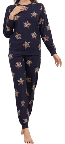 The Essentials Wardrobe Ladies LS Pyjamas Set - Fake Cotton - Star - 12-14