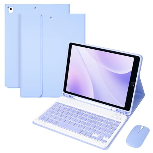 IXTRA Keyboard Case with Mouse for iPad 10.2, Air 3 & Pro 10.5, Purple | For iPad 10.2-Inch 9th/8th/7th Gen, iPad Air 3 & Pro 10.5, Wireless Mouse, Magnetic Detachable Keyboard, Pencil Holder