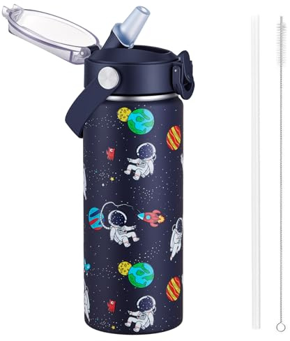Autsel 550ml Kids Insulated Water Bottle with Straw, Vacuum Metal Leak Proof Drink Flask, BPA-Free, Cute Double Wall Stainless Steel Child's Flask,Boys Girls Bottles