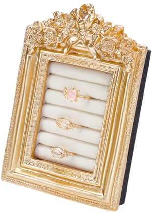 nbeads 6-Slot Vintage Ringhalter, Bilderrahmen Aus Kunstharz Ringständer Schmuckablage Mit Samtrückseite Organizer Für Jahrestage Verlobungen Hochzeiten Geburtstage Frauen, 14x9.4x2.5cm