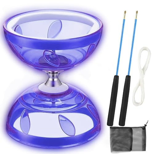 KUWUNG Diabolo - Girante a LED con cuscinetto a sfera, 4,5 mm, diabolo luminoso al buio, giocattolo da giocoleria con aste per le mani, per bambini e adulti, gioco all'aperto