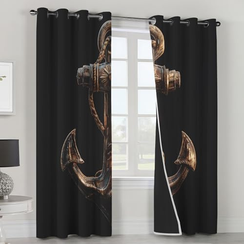 Genérico Cortinas Salon Ancla Náutica, Cortinas Dormitorio Tema Náutico Decoracion Habitacion Ventana, Termicas Aislantes, con Anillas, 140x245 2 Piezas (An X Al) L-C&55