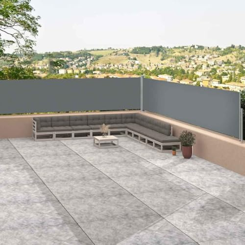 Seitenmarkise Ausziehbar Anthrazit 117x1200 cm, Doppelseitiger Sichtschutz für Garten Terrasse Balkon, Wetterfest UV-beständig Reißfest, Automatische Rückrollfunktion