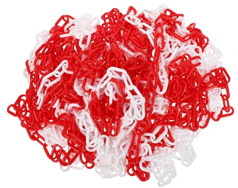 LOORGVEL Cadena de Seguridad de Plástico 6 Mm Rojo, 25 Metros, Barrera de Control de Multitudes para Obras, Estacionamientos y Delimitación Temporal, Eslabones Resistentes