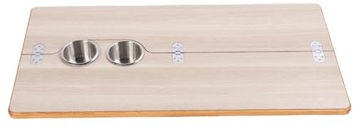 SIXRUN Klappbare Wohnmobil-Tischplatte aus massivem Holz, 80 x 39 cm, mit 2 Getränkehaltern – Tischplatte für Wohnmobile, Yachten und Caravans (Holzfarbe)