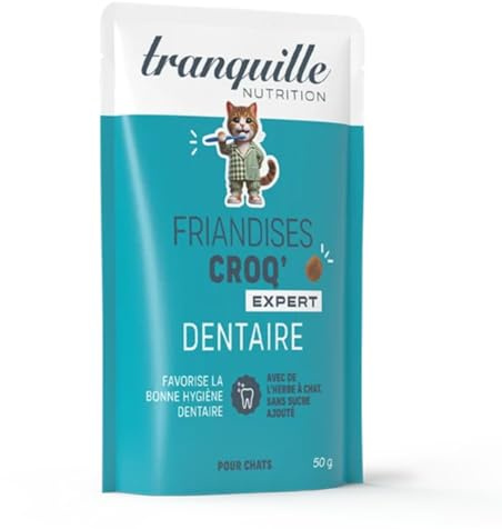 Tranquille Croq' katttandsexpert (40 x 50 g) | sockerfri tandgodis | minskning av plack och tandsten | med kyckling och kattgräs | kattfoder