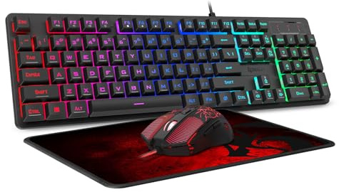 Redragon S107 Gaming Keyboard and Mouse Combo Large Mouse Pad Mechanical Feel RGB Backlit 3200 DPI Mouse for Windows PC (Keyboard Mouse Mousepad Set)