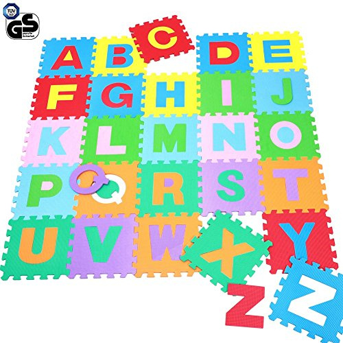 BAKAJI Tappeto Puzzle con Lettere Alfabeto colorato in Morbida Gomma Eva Resistente, Isolante, Lavabile, Tappetino da Gioco per Bambini (26 pz)