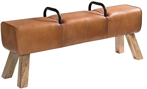 Sitzbank TURNBOCK - 134cm - hellbraun - Echtleder Massivholz-Beine Retro | montiert geliefert, Unikat, hoher Komfort, vielseitig einsetzbar