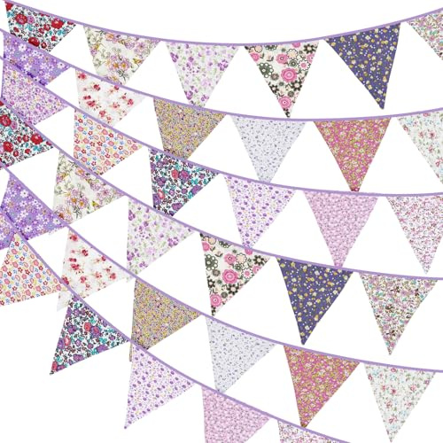 G2PLUS 10M Süße Beidseitig Wimpel Girlande Stoff: Lila | Bunting Wimpelkette, Stoffgirlande mit 36 STK Farbenfroh Wimpeln für Hochzeits Geburtstag Party,Kinderzimmer-Deko