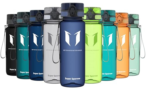 Sparrow Borraccia Sportiva 500ml/750ml/1L - Senza BPA - Tritan Bottiglia | Plastica Borraccia Acqua, Anti Perdita, Leggera, Lavastoviglie, Flip Top, Scuola, Palestra, Ufficio, Trekking, Ciclismo