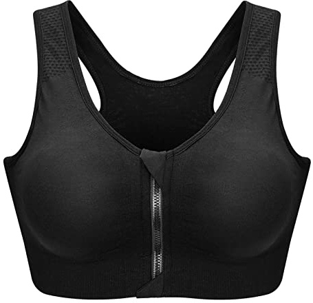 Zoerea Reggiseno Sportivo Senza Ferretto da Donna con Cerniera Frontale e Pastiglie Rimovibili per Ginnastica Corsa Yoga (Nero,M)