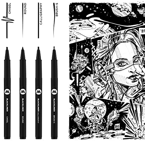 Molotow Blackliner Set 3 (4 speciella spetsar, foder med permanent, dokumentäkta bläck) 4 stycken svart