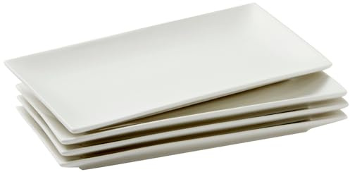 Bandejas de Cerámica Blanca para servicio, 4 platos rectangulares para aperitivos, 24cm x 15cm