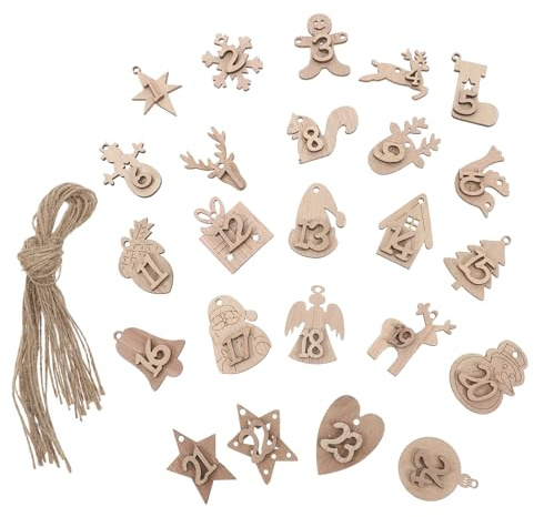 BESPORTBLE Adventskalender Anhänger Zahlen Holzanhänger Weihnachten Countdown Kalender 1 Bis Weihnachtsanhänger 24pcs Weihnachtsbaum Anhänger Christbaumschmuck Weihnachtsdeko Neujahr