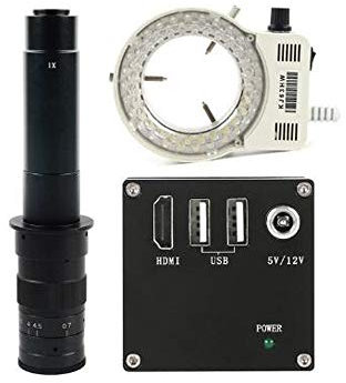 /G Videocamera per microscopio con misurazione HD 2K 1080P HDMI Videoregistratore con archiviazione su Disco U Videoregistratore e Lampada Regolabile per microscopio a 56 LED