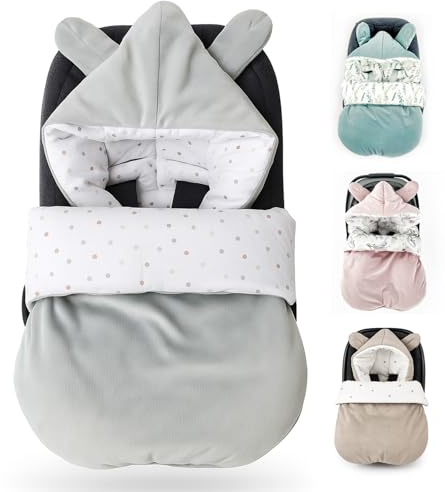 Chancelière d'hiver, chancelière pour Coque bébé, Hiver/Automne, chancelière bébé Chaude, Couverture d'emmaillotage pour Poussette/Buggy, Universelle avec Harnais 3 Points et 5 Points Gris