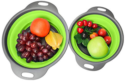 Momolaa Passoire Pliable Silicone, 2 Ensembles de passoire, Pliable Passoire Pliante Cuisine Fruit Basket Panier de Filtre Collapsible Colander Set pour Les pâtes, Les légumes, Les Fruits (Vert)