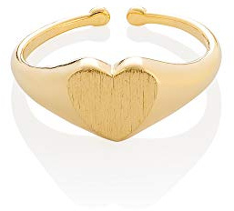 Signet Gold Heart Ring for Women and Teen Girls, Open Heart Signet Ring with Brushed Finish