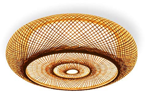 Retro Deckenlampe LED Deckenleuchte Vintage Esszimmerlamp Pendelleuchte Runden Kronleuchter Deckenbeleuchtung Natürlichen Bambus Rattan Gewebt Lampenschirm Hängelampe Schlafzimmer Studie Leuchten,60cm