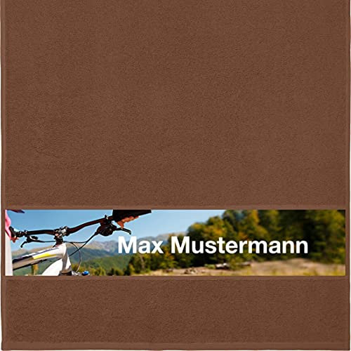 Manutextur Handtuch mit Namen - personalisiert - Motiv Radsport 2 - viele Farben & Motive - Dusch-Handtuch - braun - Größe 50x100 cm - persönliches Geschenk mit Wunsch-Motiv und Wunsch-Name