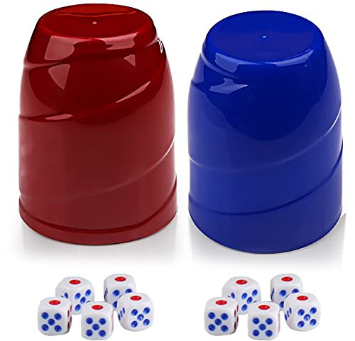 Würfelbecher, Würfelbecher, Würfelbecher, Wurfbecher, Kunststoff, mit blau-rotem Würfelbecher und 10 Würfeln