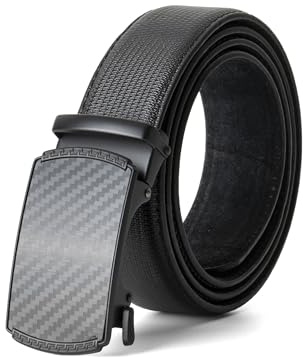 Woodland Leathers Men's Adjustable Leather Belt, Automatic Buckle Ratchet Belts for Men Dress, Jeans & Suits, Width 35MM - 1.3 (Black2, Medium 32-36)