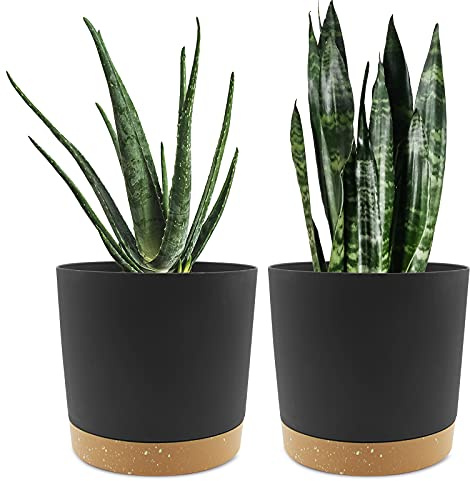 QCQHDU Bumentöpfe 2er Pack 20,5cm,Bumentöpfe für Zimmerpflanzen mit Entwässerungslöchern und abnehmbarem Boden,Untersetzer Modern Dekorativ für Garten Pflanzgefäße im Freien(Dunkelgrau 20,5cm)