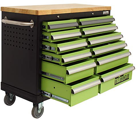 TRUTZHOLM Werkstattwagen DELUXE 12 Schubladen unbestückt mit massiver Arbeitsplatte Farbe nach Auswahl (grün/schwarz)