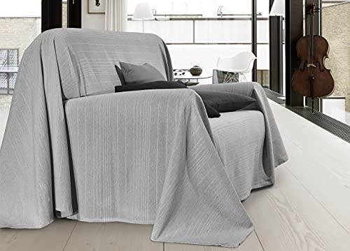 BIANCHERIAWEB Telo Arredo Copridivano Multiuso Copritutto Cotone Modello Sharane Arredatutto 2 Piazze Grigio