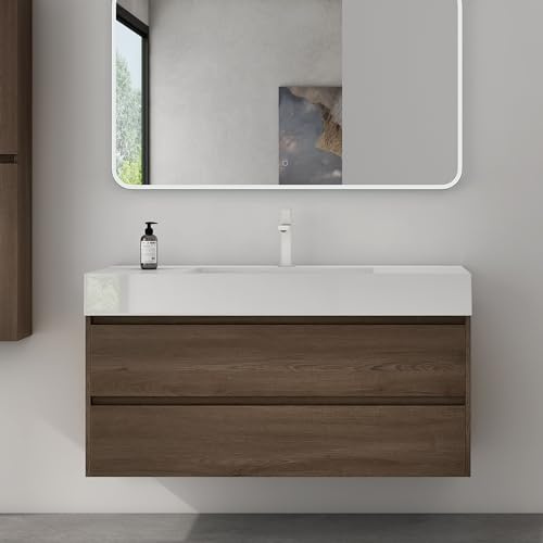 Mai & Mai Waschtisch mit Unterschrank Waschbeckenunterschrank 120x48x63cm | Badmöbel-Set mit 2-Schubladen in Anthrazit matt inkl. Waschbecken Anthrazit Deep