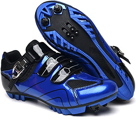 LZQpearl Unisex Fahrradschuhe, Teenager Erwachsene Mountainbike Schuhe, Herren Und Damen Indoor Outdoor Cycle MTB Schuhe Kompatibel Mit SPD Cleats, 2 Bolzen Geeignet Für Alle SPD Pedale (Blue,44)