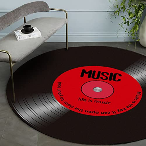 WLICWEI Traditioneller Orientteppich, fusselfrei, Esszimmer, Eingangsbereich, Foyer, Wohnzimmer, Schlafzimmer, Teppich, Mode-Persönlichkeit, Musik-Vinyl-Schallplatte, Ø 200 cm