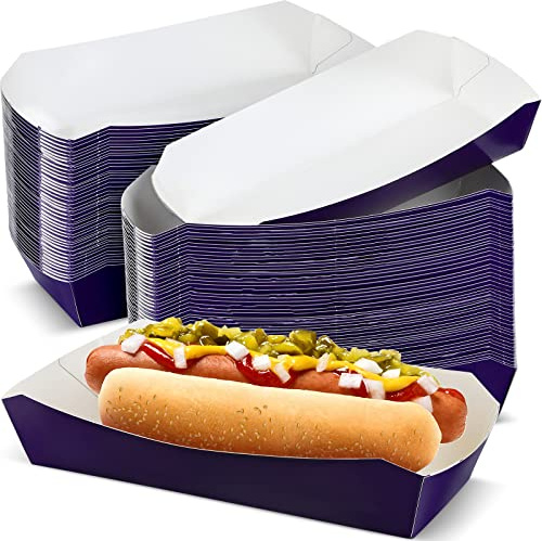 Potchen 200 Pack Paper Hot Dog Trays,2 lb Disposable Heavy Duty Paper Food Boats,Grease Resistant Hot Dog Holder Serving Trays for Concession Stand Supplies Liners for Takeout Food 7 x 3.3 Inch