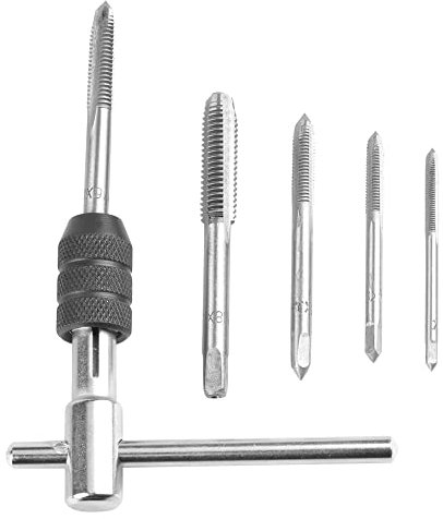 Mesee 5 Stück Hand Gewindeschneider Set, T Griff Windeisen Ratsche, Gewindebohrer Set, Ratschengewinde-Halter, M3 M4 M5 M6 M8 Einstellbare Gewindebohrer T-förmigen Schraubenschlüssel Kit