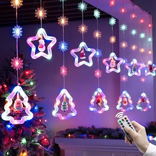 Lampada decorativa di Natale della tenda della lampada,8 tipi di luci lampeggianti della stringa della stella LED per le decorazioni natalizie all'aperto di Lndoor (Scatola batteria, B Multicolor)