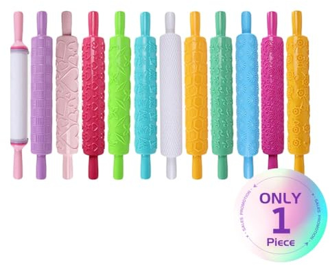 Kuchendekoration, Geprägtes Nudelholz, 12 Stück, Fondant-Kuchenpaste, Dekorationswerkzeug, Strukturierter Kunststoff, Antihaft-Designs und Gemustert, Ideal Zum Backen von Fondant, (Sortierte Farbe)
