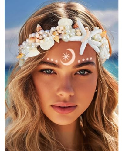 Unicra Seestern-Stirnband, Braut, Strand, Hochzeit, Haarschmuck, Perlen, Kopfschmuck, Blume, Stirnbänder für Damen und Mädchen (A)