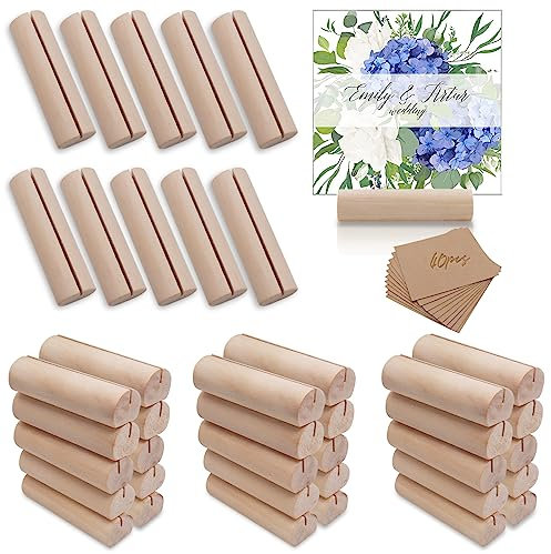 WZYTEU 40 Stück Kartenhalter Holz, Hochzeit Tischkartenhalter, für Restaurants Hochzeiten Partys Büro, mit 10 Papierkarte