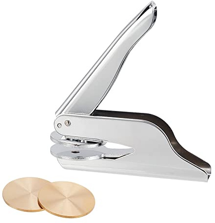PH PandaHall Repujador de Libros de Acero Inoxidable Sello en Relieve Sello en Relieve Sello de Mano con 2 Discos de Acero en Blanco para Biblioteca, Libros, Sobres, servilletas