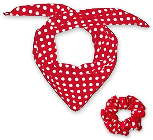 Soul-Cats Cats Cravate à cheveux et foulard triangulaire pour femme à pois, rouge à pois blancs