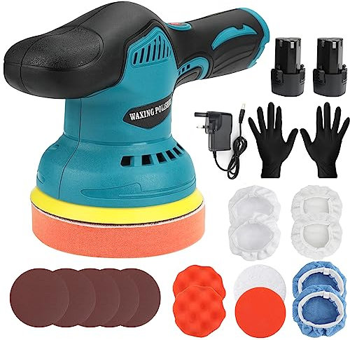 WingFly Car Polisher Dual Action Buffer Machine Cordless Electric Polisher Kit 2pcs 12V Batteries Car Polishers with Cleaning Buffing Pad Polish Kit For Car Care Furniture Polishing Sanding