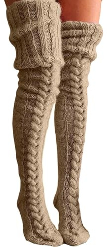 Miolasay Women's Thigh High Woolen Socks Warm Fluffy High Stockings Boot Extra Long Winter Stockings Footed Socks Leg Warmers (A-Dark gray, One Size)