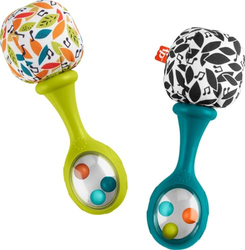 Fisher-Price Rattle 'n rock maracas neonato 2 strumenti musicali morbidi per giochi di sviluppo bambini dai 3 mesi in su, colori neutri