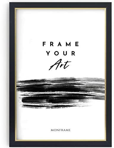 Monframe Bilderrahmen Bellevue - 25x30 cm - Schwarz Gold - Posterrahmen mit Acrylglas - MDF Holz Rahmen