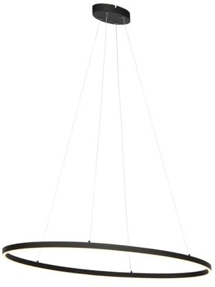 Qazqa Esstisch led Design Pendelleuchte, Pendellampe - Ovallo - Schwarz, Oval, 2700K, warmweiß, dimmbar, 100cm, Ideal als Esszimmerlampe, Bürolampe und Wohnzimmerlampe