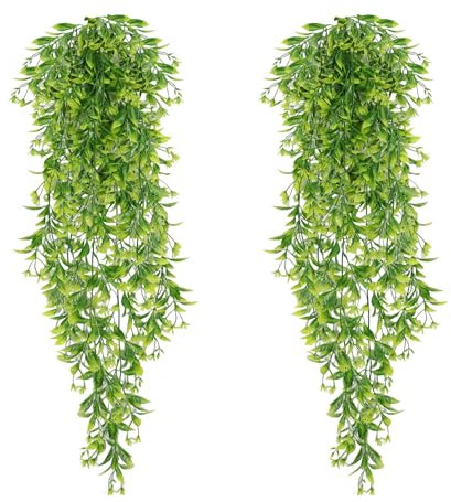TXS 2 stycken konstgjorda växter hängande grön 78 cm konstgjorda hängande växter som äkta underhållsfria konstgjorda växter hängande hängande växt konstgjord murgröna för kontor trädgård fest